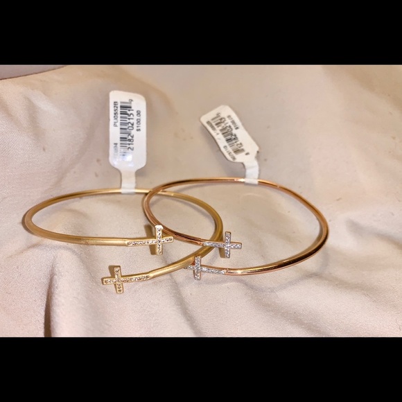 Cross Bangle Bracelets Women’s Two NWT Gold Tone - Picture 13 of 14